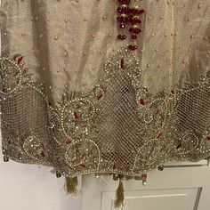 This Dress Is Hand Made And Perfect For Any Wedding Occasion For This Season. It Has Tilla And Zardozi Work Done. It Is 3 Pc Golden Pakistani Dress, Zardozi Work, Net Lehenga, Pakistani Dress, Desi Girl, Pakistani Dresses, Red Gold, Lehenga, Desi