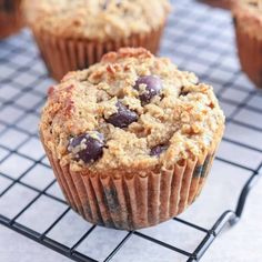 several muffins cooling on a wire rack