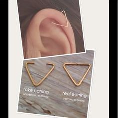 an earring with two different types of piercings on it and the same type of earrings