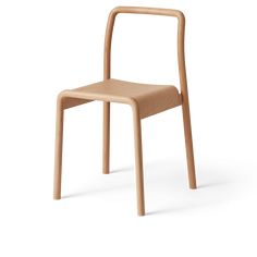 a wooden chair with a bent seat and backrest, viewed from the front angle