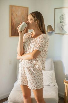 Alora Pajamas – Neuflora Comfortable Floral Print Sleepwear For Bedtime, Comfortable Floral Print Sleepwear, Comfortable Floral Print Sleepwear For Pajama Party, Spring Floral Print Sleepwear For Relaxation, Comfortable Floral Print Sleepwear For Spring, Spring Floral Print Sleepwear, White Floral Print Sleepwear For Lounging, White Floral Print Sleepwear For Relaxation, Floral Print Relaxed Fit Sleepwear For Bedtime