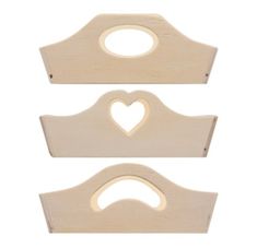 two wooden hangers with heart cutouts on the front and back of each hanger