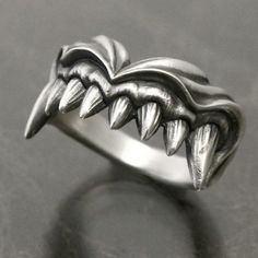 made by Dualflow demon oni mouth upper jaw made in JAPAN if you want other ring gauge please contact us. Jaw Jewelry, Jaw Accessory, Fang Ring, Silver Open Skull Ring, Fang Jewelry, Mouth Mask, Small Rings, Silver Band, Statement Rings