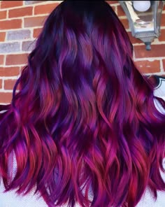 Red Purple Hair Burgundy Magenta, Berry Ombre Hair, Red Purple Balayage, Purple And Red Hair Ombre, Purple And Burgundy Hair, Valentines Hair Color, Purple And Magenta Hair, Purple And Red Hair