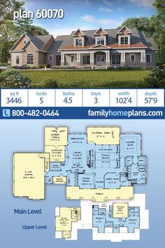 the floor plan for this home is shown in blue and white, with two levels to each