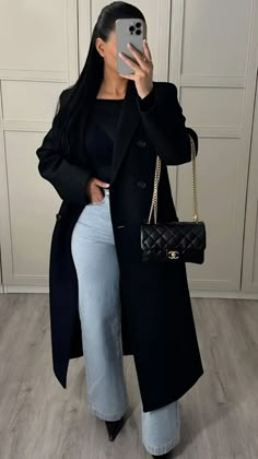 Classy Simple Fall Outfits, Black Long Coat Outfit Women Classy, Fall Night Out Outfit Aesthetic, Night Out Casual Outfit Winter, Nyc Formal Outfits, Going Out City Outfits, Professional Outfits Women 2024, Elegant Winter Outfits For Women, Red Satin Blouse Outfit