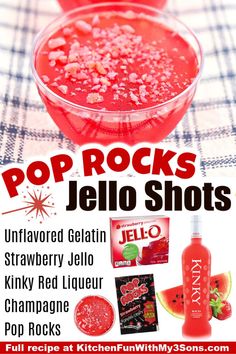 an advertisement for jello shots with the words pop rocks on it