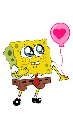 spongebob holding a pink heart balloon