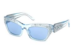 Swarovski SK0380-90V Shiny Blue with Crystal Accent Frames/ Blue Lens Sunglasses. Measurements are 55 x 20 x 135mm. Elegant Blue Sunglasses For Evening, Blue Sunglasses For Summer Evening, Elegant Blue Sunglasses For Party, Elegant Blue Party Sunglasses, Trendy Blue Sunglasses For Evening, Blue Lens Sunglasses, Sunglasses Aesthetic, Mastercard Logo, Blue Lens