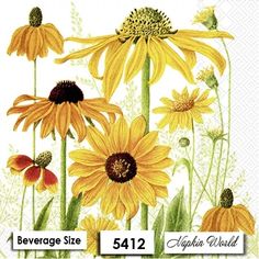 an image of sunflowers on a white background with the words beverage size 5422