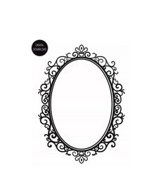 a black and white drawing of an oval frame