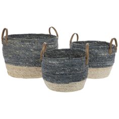 three baskets with handles on each side