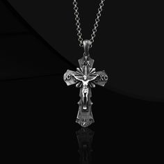 Personalized Engraved 925 Sterling Silver Necklace, Customized Jesus Cross Necklace, Jesus Crucifix Cross Pendants, gifts for him Christmas We present the Jesus Christ Cross Necklace, which includes religious scenes delicately engraved on 925 carat oxidized silver by our experienced craftsmen in our workshop. If you want your necklace to be produced from different materials such as gold or rose gold, or if you want your name, birth, graduation and wedding anniversary dates to be printed because they are customizable products, it will be sufficient to add your wishes in the notes section during the purchase process. Product Code: FRH2006 Product Name: Jesus Crucifix Cross Pendant Metal: Handmade oxidized 925 Sterling Silver Necklace (Can also be produced in 14/18/22 carat gold upon request. Crucifix Necklace For Father's Day Gift, Father's Day Gift Crucifix Necklace, Jesus Cross Necklace, Christ Cross, Catholic Necklace, Crucifixion Of Jesus, Crucifix Necklace, Silver Cross Necklace, Faith Necklace