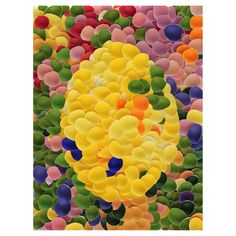 an abstract painting with lots of different colored balls in the air and on top of each other