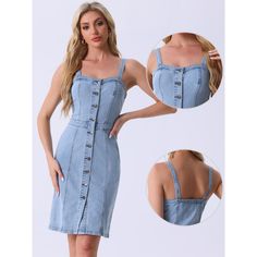 A jean dress is a must-have staple item in your all-year-around wardrobe. This sleeveless tank dress with breathable denim fabric, a simple and classic design, is perfect for summer. You also can pair it with casual basic t-shirt tops or blouses for an elegant and chic look. Stylish denim dresses for women can be easily dressed down, paired with some sweet sandals or a sassy pair of heels for a dainty and feminine look. Fitted Sleeveless Denim Top With Buttons, Light Wash Denim Vest With Button Closure, Summer Denim Top With Button Closure, Summer Denim Top With Buttons, Summer Denim Top With Buttons, Denim Blue, Summer Denim Blue Top With Buttons, Fitted Sleeveless Denim Dress With Button Closure, Sleeveless Light Wash Denim Top With Button Closure, Sleeveless Denim Top With Button Closure For Summer