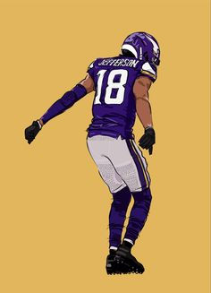 a drawing of a football player in purple and white