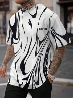 Negro Casual,Calle Collar manga corta Tela Gráfico,Letras  Embellished Elástico Ligero Verano Cool Shirt Designs, Creative T Shirt Design, Diy Clothes Videos, Animal Print Fashion, Create Outfits, Refashion Clothes, Casual Street Style, Mens Summer, Fashion Online Shop