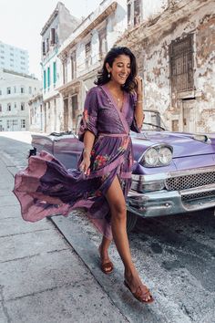 Khaya Wrap Frill Dress - Purple Potion - Tulle and Batiste Purple Sun Dress, Western Pullover, Purple Potion, Spiritual Fashion, Garment Manufacturing, Pure Romance, Flowy Sleeves, Frill Dress, Stunning Gowns