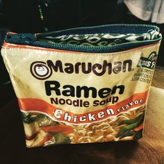 a bag of ramen noodles sitting on top of a table