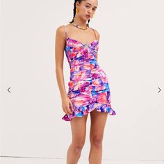 Very Cute Colorful Tropical Minidress From For Love And Lemons. New With Tags, Never Worn. From Website: - Hibiscus Print - Underwire - Keyhole Detail At Chest - Adjustable Shoulder Straps - Ruffle Detail Along Hem - Center-Back Invisible Zipper - Fully Lined Purple Fitted Mini Dress For Beach, Purple Fitted Mini Dress For The Beach, Fitted Purple Mini Dress For Beach, Purple Flirty Mini Dress, Lavender Ruched Mini Dress For Summer, Flirty Purple Sleeveless Mini Dress, Purple Ruched Dress For Brunch, Casual Purple Ruched Mini Dress, Summer Floral Print Mini Dress In Purple