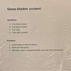 a menu listing the ingredients for chicken broccoli