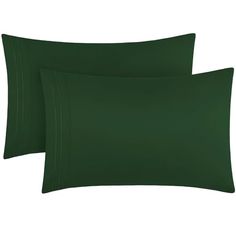 two dark green pillow cases on a white background, one is plain and the other is plain