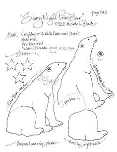 an ink drawing of two polar bears with stars on the back and one bear looking up at