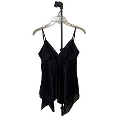 Bcbgmaxazria Black Satin Handkerchief Blouse Black Sheer Silk Tops, Black Silk Camisole Top, Black Silk Camisole Chic Style, Chic Black Silk Camisole, Black Silk Camisole For Night Out, Black Satin Cami Top, Black Satin Camisole Top, Elegant Black Camisole Blouse, Chic Black Satin Camisole