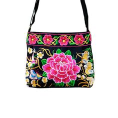 New Women's Bag Ethnic Style Embroidered Bag Embroidered Canvas Bag Size:27CM*10CM*22CM Traditional Black Shoulder Bag With Floral Embroidery, Traditional Handheld Bags With Floral Embroidery, Traditional Bags With Floral Embroidery For Daily Use, Purple Embroidered Rectangular Shoulder Bag, Traditional Floral Embroidery Shoulder Bag For Everyday Use, Traditional Embroidered Purple Bag, Embroidered Canvas Bag, Womens Messenger Bag, Blue Peonies