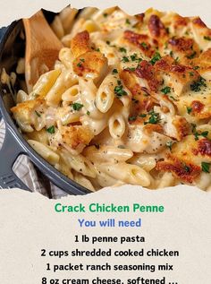 the recipe for chicken penne is in a skillet