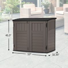 an outdoor storage shed is shown with measurements