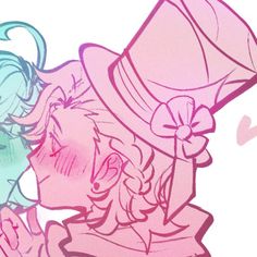 a drawing of two people kissing each other with hearts in the background and one person wearing a top hat