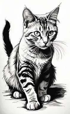 a black and white drawing of a cat