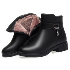 PRICES MAY VARY. [Material ]- ankle booties are made Leather materials and soft fur-lined which can provide ultimate comfort and keep your foot super warm.[Heel size approx1.57", Help high 11.5cm/4.52", width 8.5cm/3.34"]. [WEAR CONVENIENCE]：zipper make it easy to put these boots on and take them off, saving you time and hassle. It also ensures a secure fit so you can walk with confidence. [Super Warm & Comfortable] : ---These winter boots are with thick faux fur lining, completely wrapped your Fur Heels, Trendy Chic, Low Block Heels, Rubber Boots, Thick Heels, Side Zipper, Leather Booties, Warm Winter, Comfortable Fashion