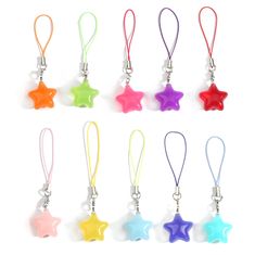 six different colors of star shaped charms