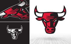 the chicago bulls'logo is shown in three different colors, including red and black