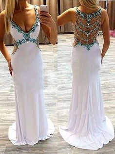 Prom Gowns Elegant, White Prom Dress Long, Jersey Prom Dress, White Evening Gowns, Princess Prom Dresses, Prom 2016, White Prom, White Prom Dress, Elegant Prom Dresses