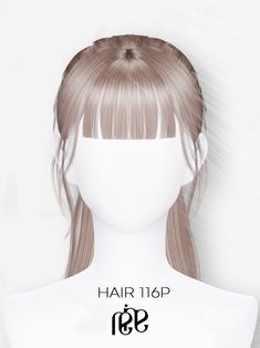 a white mannequin with long hair and bangs on it's head, in front of a white background