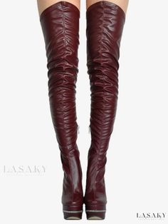 Lasaky - Womens Black Leather Thigh High Boots with High Heels, Back Zipper Closure - The Ultimate Statement Piece for Parties and Events Fall Over-the-knee Boots With Zipper Closure, Thigh High Platform Boots With Zipper For Fall, Thigh High Faux Leather Boots With Zipper, Leather Party Boots With Side Zipper, Leather Boots With Side Zipper For Party, Black Leather Thigh High Boots, Womens Thigh High Boots, Fabric Sandals, Leather Thigh High Boots