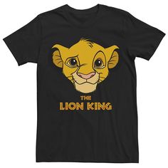 a black t - shirt with the lion king on it's chest and yellow lettering