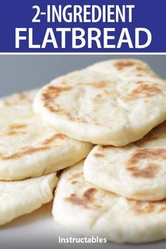 two ingredient flatbread on a white plate with the title, 2 - ingredient flat bread