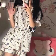 Japanese Sleepwear, Kuromi Fashion, Sleepwear Cute, Kawaii Kuromi, Summer Pjs, Sanrio Plush, Pajamas Short, Set Anime, Anime Plush