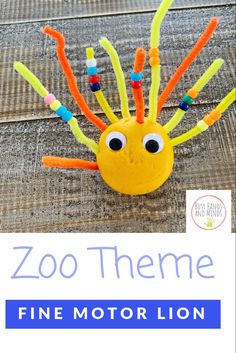 an animal made out of toothbrushes with the title zoo theme fine motorion