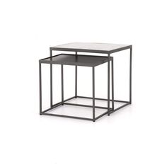 two nesting tables with one end table on top and the other side in black metal