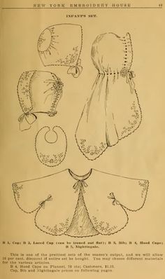 an old book with drawings of hats and clothing on it's pages, including the top