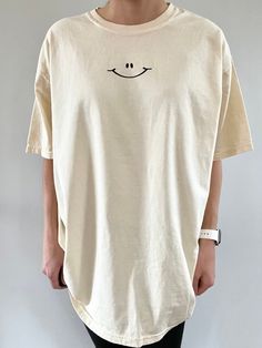 "Comfort Colors ivory t-shirt with a smiley face in black. Model is 5'4\" and wearing a size extra large for an oversized look. 100% cotton." Smiley Face Tshirt, Point Pleasant Beach, Point Pleasant, Black Model, Comfort Colors Tee, Smiley Face, Comfort Colors, Womens Clothing Tops, Smiley