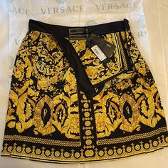 Nwt Authentic Versace Tribute Baroque Ss 1992 Silk Skirt Garment Bag Included Designer Silk Skirt, Luxury Mini Skirt For Summer, Luxury Mini Skirt, Luxury Evening Mini Skirt, Luxury Fitted Gold Skirt, Denim Mini Skirt Y2k, Archive Versace, Vintage Versace Mini Dress, 1stdibs Versace