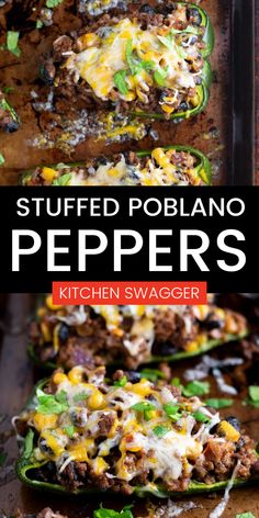 stuffed poblano peppers with cheese and other toppings