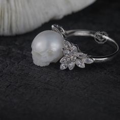 Unique Skull Ring In Sterling Silver For Wedding, Handmade Elegant Skull Ring, White Gold Sterling Silver Skull Ring For Wedding, Elegant Sterling Silver Skull Ring With Gemstone, Handmade Sterling Silver Skull Ring For Wedding, Unique Skull Ring For Wedding, Elegant White Skull Ring For Gift, Handmade Elegant Skull Promise Ring, Handmade Elegant Skull Ring For Anniversary