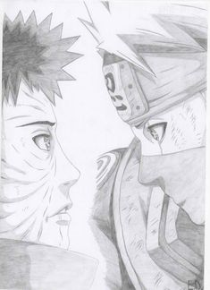 pencil drawing of naruto and sashirt from the movie naruto